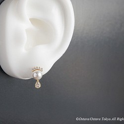2way 方晶鋯石頭飾耳釘，施華洛世奇珍珠 第1張的照片