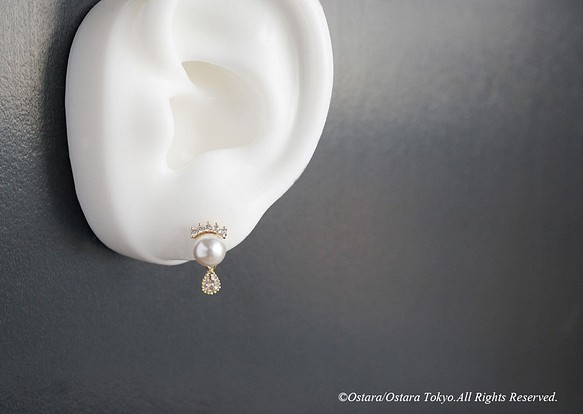 2way Cubic Zirconia Tiara Stud Earrings,Swarovski Pearl 1枚目の画像