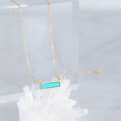 【14KGF】Necklace,Gemstone,Blue Turquoise Tiny Rectangle Bar 1枚目の画像