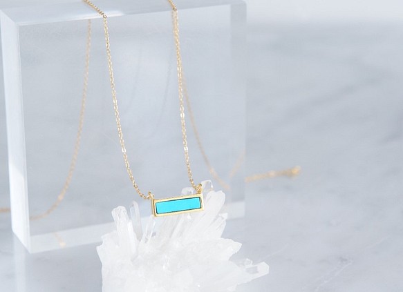 【14KGF】Necklace,Gemstone,Blue Turquoise Tiny Rectangle Bar 1枚目の画像