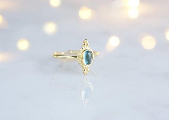 【Gold Vermeil/Gemstone】 Open Ring -Blue Topaz-,Phalange Ring 1枚目の画像