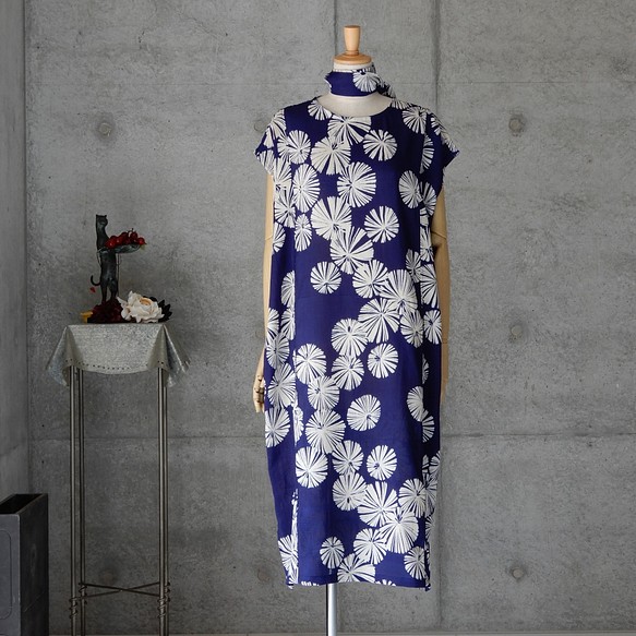 着物リメイク 綿絽浴衣のチュニックワンピース/フリーサイズ/菊