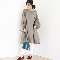 NewAutumn/Winter [炭灰色] 100% 高檔中等重量亞麻泡泡袖蓬鬆A字連衣裙♥ 第2張的照片