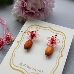 【 糸のbouquet 】Almond in the Jasper's garden　アーモンドの花イヤリング 1枚目の画像
