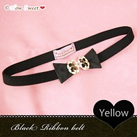 HowSweet＊】Black Ribbon belt*［Yellow］ -*黒のリボン型ゴムベルト