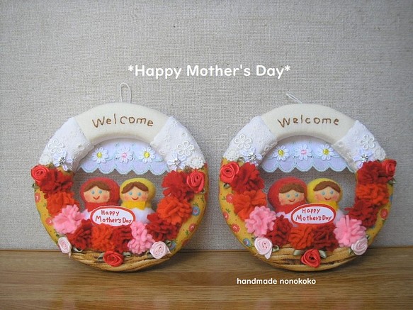 ★さらに値下げ　2母の日 リース 母の日飾り カーネーション マトリョーシカ　welcome 1枚目の画像