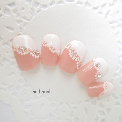 再販多数 レースフレンチネイルチップ ネイルチップ ネイルシール Nail Huali 通販 Creema クリーマ ハンドメイド 手作り クラフト作品の販売サイト