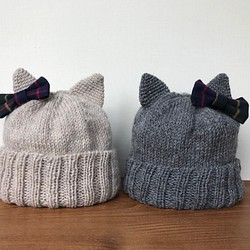 大人だって猫が好き♡ニット帽子(ベージュ) 1枚目の画像