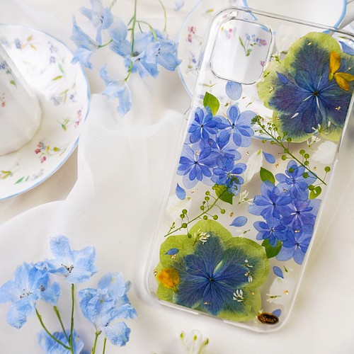 本物のお花】押し花スマホケース(あじさい2070）【全機種オーダー可能