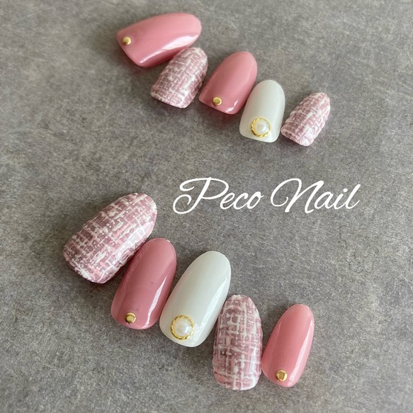 ツイード ピンク ネイルチップ ネイルチップ ネイルシール Peco Nail 通販 Creema クリーマ ハンドメイド 手作り クラフト作品の販売サイト