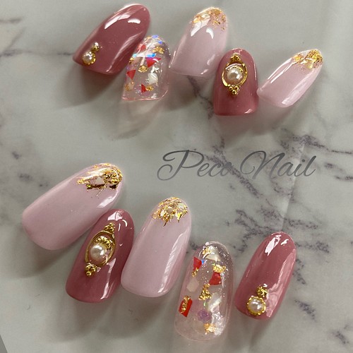 ベビーピンク シェル ネイルチップ ネイルチップ ネイルシール Peco Nail 通販 Creema クリーマ ハンドメイド 手作り クラフト作品の販売サイト