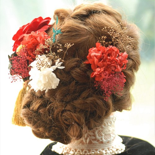成人式 髪飾り 椿の髪飾り プリザーブドフラワー 着物 卒業式 ヘッド 