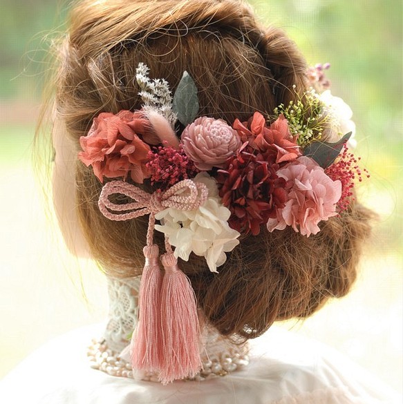 ♪プリンセスピンク♪髪飾り♪ヘッドドレス♪ドライフラワー♪結婚式