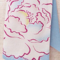 手描友禅染　モダールのリボンスカーフ　牡丹　受注生産 1枚目の画像