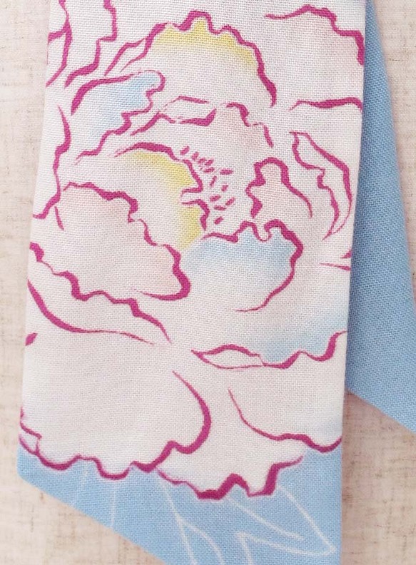 手繪Yuzen染料莫代爾色帶圍巾牡丹定做 第1張的照片