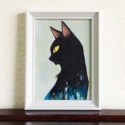 黒猫横顔／アクリル画 1枚目の画像