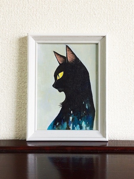 黒猫横顔／アクリル画 1枚目の画像