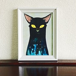 黒猫正面／アクリル画 1枚目の画像