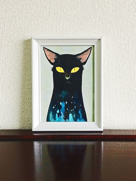黒猫正面／アクリル画 1枚目の画像