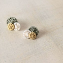 捷克螺紋鈕扣（卡其色）三色耳環 第1張的照片
