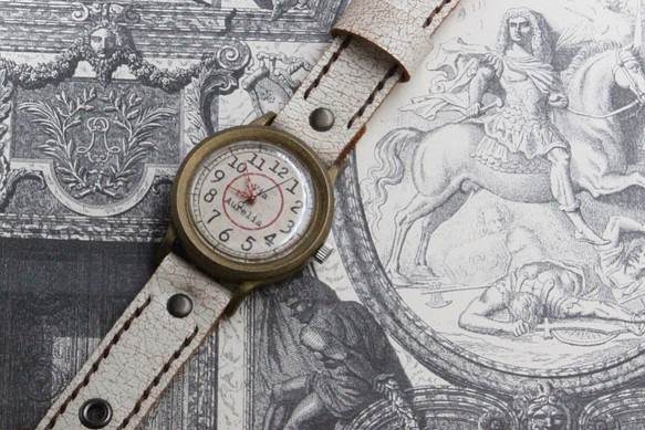 手工手錶 Via Aurelia（復古紅白意大利皮革） 第1張的照片