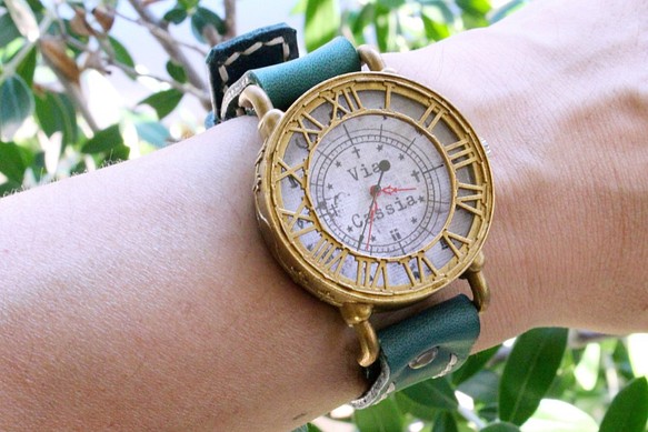 手工手錶 Via Cassia（古董錶殼灰色錶盤和綠色） 第1張的照片