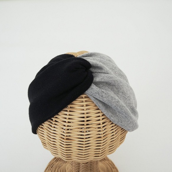 頭巾 (結) ☆ 柔軟針織 兩色灰色 x 黑色 第1張的照片