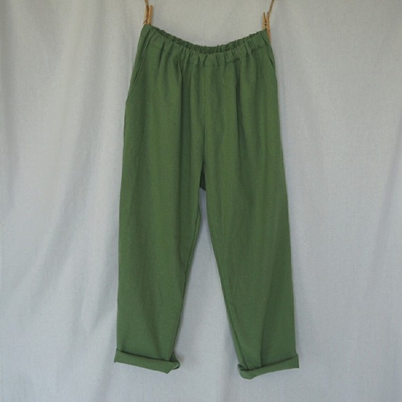寬鬆錐形褲子☆半亞麻玻璃綠色 第1張的照片