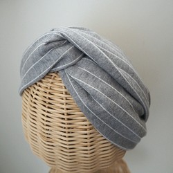 毛頭巾（結）☆ 針條紋編織物灰色 第1張的照片