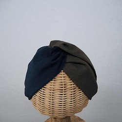 頭巾（結）☆卡其色×海軍 第1張的照片