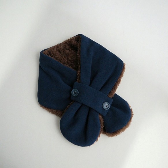 Mokomoko圍巾☆海軍藍x棕色Junior尺寸 第1張的照片
