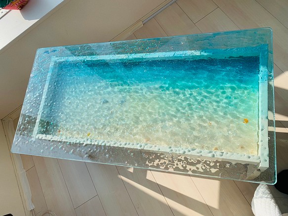 新作！センターテーブル  モルジブの海 ハウスリーフ  コバンアジ 波紋 水面 水中 1枚目の画像