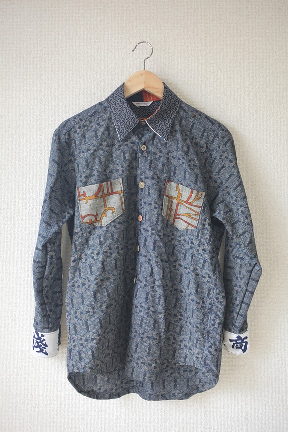 男士和服X Tenugui休閒襯衫（no.095） 第1張的照片