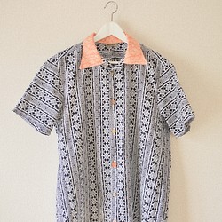 SALE!!!! Unisex 粋な浴衣とキモノ襟のオープンカラーシャツ (no.201) 1枚目の画像