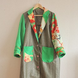 淺綠色Furisode x成人和服秋季春季長外套（No.221） 第1張的照片