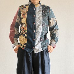 Boyish Kimono拼接成人時尚襯衫（No.245） 第1張的照片