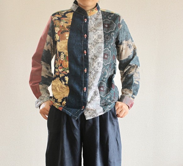 Boyish Kimono拼接成人時尚襯衫（No.245） 第1張的照片