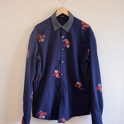 男士長袖藍色Yakkosan和服襯衫（編號402） 第1張的照片