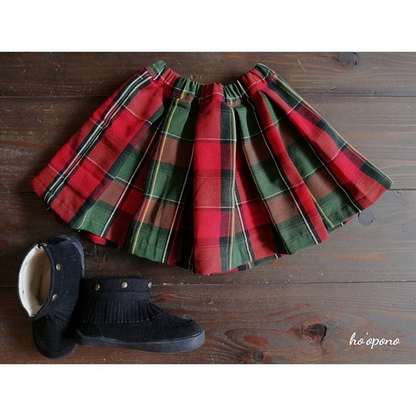 【SALE】100cmチェック柄ソフトプリーツスカート 1枚目の画像