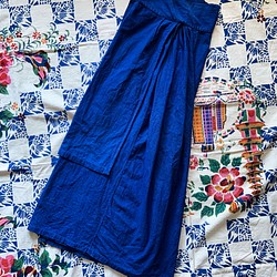 手織りコットン・藍染のエプロンスカート2-7 1枚目の画像