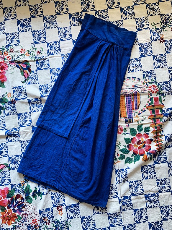 手織りコットン・藍染のエプロンスカート2-7 1枚目の画像