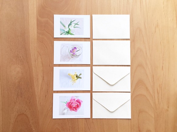《送料無料》花のメッセージカード 封筒のセットA 4枚 1枚目の画像