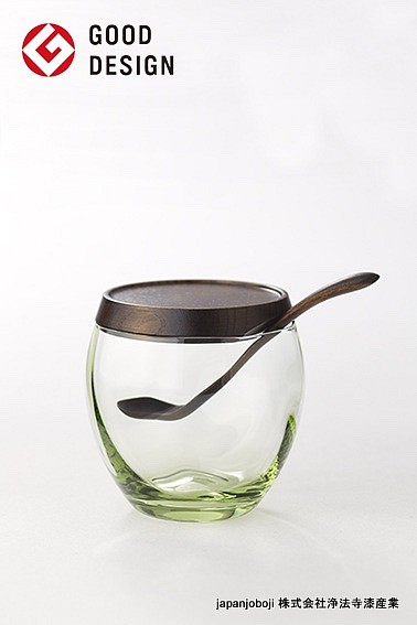 URUSHITOグラス　浄法寺塗　萩ガラス　蓋つきグラス（大）　黒拭漆　miyazono spoon 製匙付き