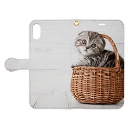 iPhoneケース　手帳型　Cute scottish fold kitten in basket【高解像度画像使用】 1枚目の画像