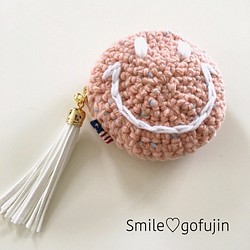 ツイードベビーピンクのニコちゃんコインケース♡ 1枚目の画像