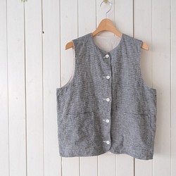 reversible linen vest ecru × houndstooth check 其他上衣henry