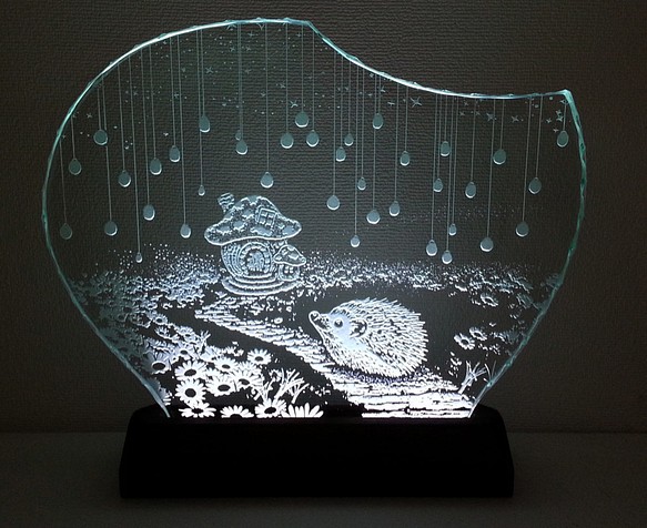 刺猬/蘑菇屋玻璃蝕刻板M尺寸/ LED支架套裝 第1張的照片