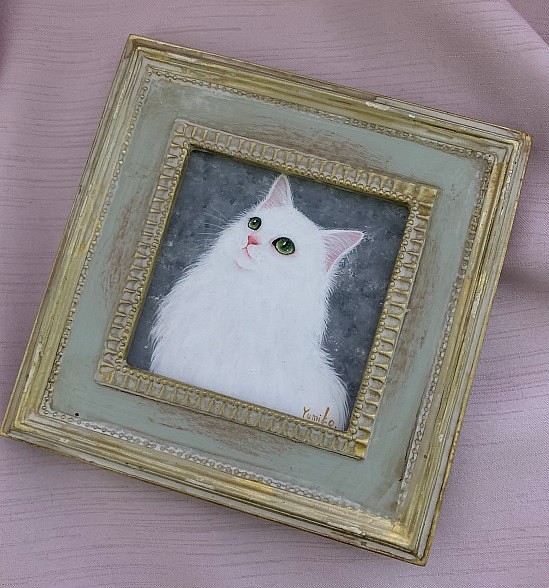 【原画】小さな猫の肖像画「白猫」／インテリア 1枚目の画像