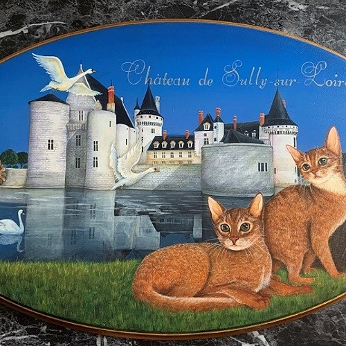 原画】フランスの古城と猫たち／アクリル画 絵画 猫心～にゃんはーと
