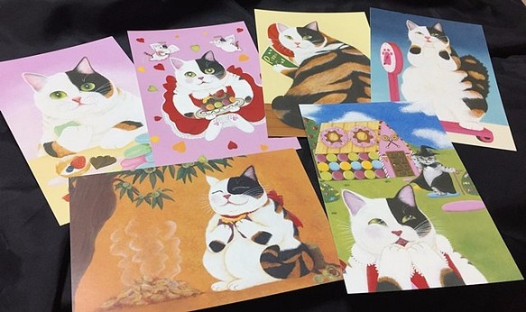 猫心ポストカード／お得な食いしんぼ6枚セット 1枚目の画像